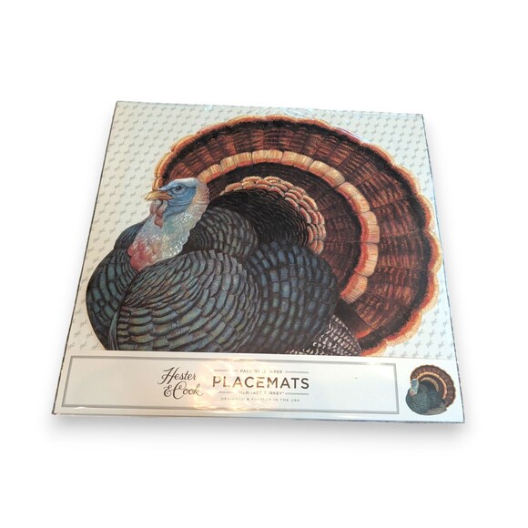 Hester & Cook 12 Thanksgiving Heritage Turkey Bird Paper Placemats Place Setting - Picture 1 of 5
